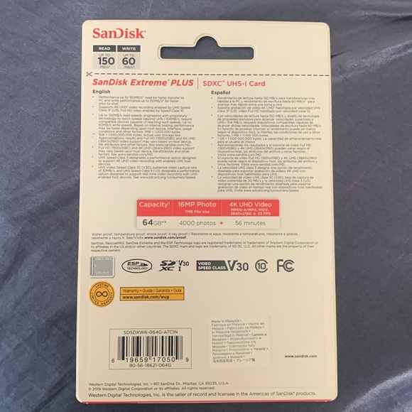 SanDisk 64GB Extreme Plus SDXC UHS-I Memory Card for Camera - Picture 2 of 4